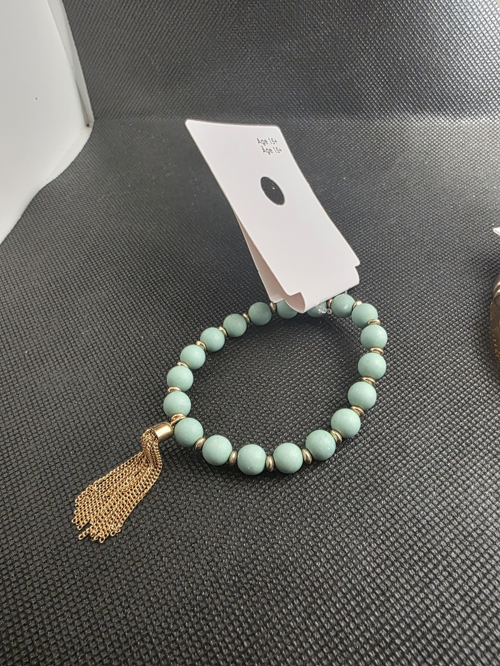 New Gap Gold Tassel Mint Green Beaded Stretch Bracelet